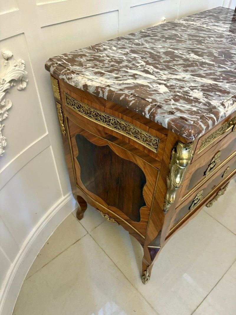 Outstanding Quality Antique Victorian French Marble Top Commode Chest of Drawers - Image 3